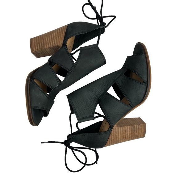 Lucky Brand Lanita Black Leather Ankle Lace Up Booties Gladiator Sz: 6M - Picture 4 of 11